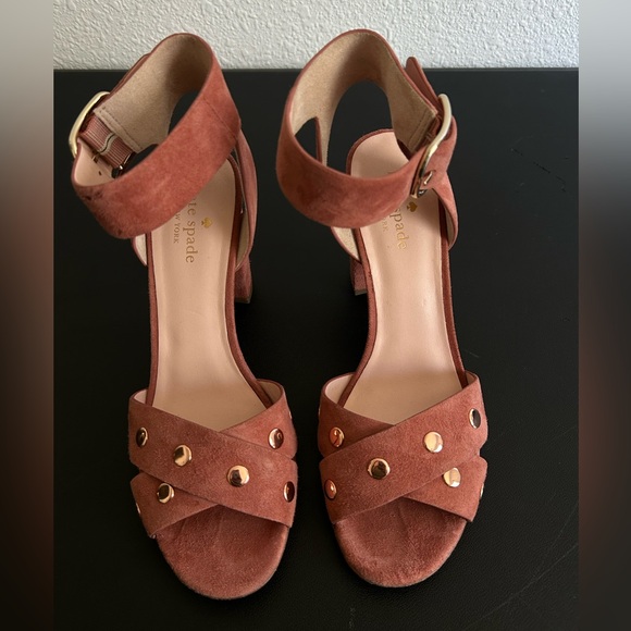 KATE SPADE Mauve Suede Ankle Strap Sandal Heels 8.5M Block Heel - Picture 1 of 10